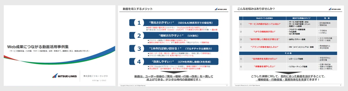 映像制作サービス資料のトップページ、資料内容の一部